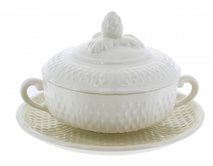 Gien Pont Aux Choux White Covered Bouillon Cups / Set 2