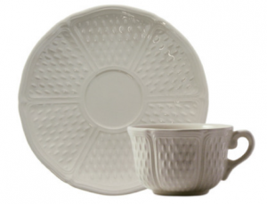 Gien Pont Aux Choux White Tea Cups & Saucers - Set 2