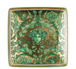 Versace Medusa Garland Green Canape Dish Square - 4 3/4"