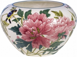 Gien Fleurs & Oiseaux Flower Pot Holder / Peonies & Birds