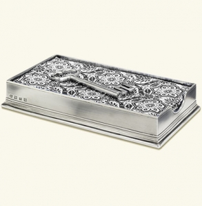 Match Pewter Dinner Napkin /Guest Towel Box w /Key Weight