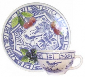 Gien Oiseau Bleu Fruits Breakfast Cups + Sauce - Set 2