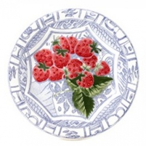 Gien Oiseau Bleu Fruits Dessert Plate - Strawberry