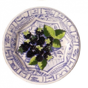 Gien Oiseau Bleu Fruits Dessert Plate - Blackberry