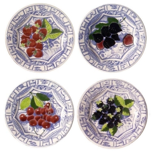 Gien Oiseau Bleu Fruits Dessert Plates - Set 4 Assorted