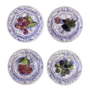 Gien Oiseau Bleu Fruits Canape Plates - Assorted Set 4
