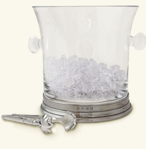 Match Pewter Crystal Ice Bucket w/Handles & Tongs Set
