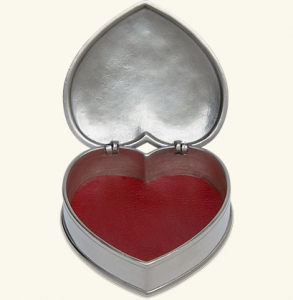 Match Pewter Lidded Heart Box / Red Leather Interior