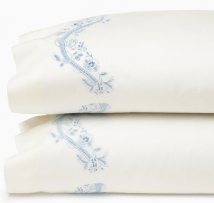 SFERRA Isabella Ivory/Sea Standard Pillowcase 22X33 Pair