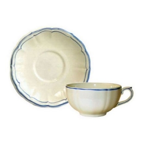 Gien Filets Bleu Set of 2 Breakfast Cups and Saucer