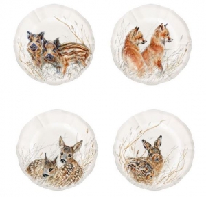 Gien Sologne Dessert Plates Assorted Wildlife Young - Assorted Set 4