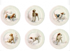 Gien Sologne Dessert Plates Assorted Dogs - Set 6