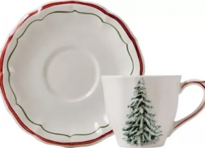 Gien Filets Noel Teacup + Saucer - Set 2