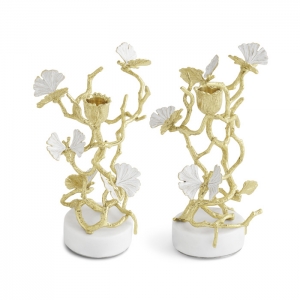 Michael Aram Butterfly Ginkgo Gold Candleholders - Set 2