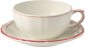 Gien Filet Coral Breakfast Cups & Saucers / Set 2 (10 oz)