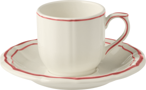 Gien Filet Coral Espresso Cups & Saucers / Set 2 ( 2 7/8 oz)