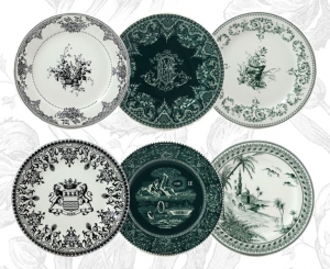 Gien Les Depareillees Green Dessert Plates / Set 6 Assorted