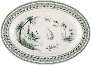 Gien Les Depareillees Green Oval Platter - 14.5"