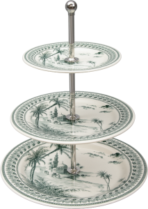 Gien Les Depareillees Green  Three-Tier Cake Stand