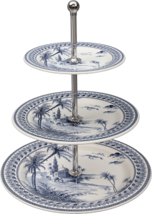 Gien Les Depareillees Bleu Three-Tier Cake Stand