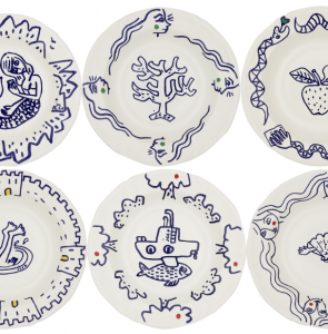 Gien Archipel Sentimental Rim Soups Assorted Set of 6