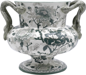 Gien Pivoines Vertes Vase W/ Snake Handles