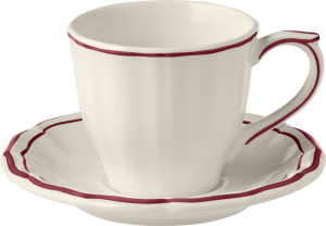 Gien Filet Bordeaux Us Tea Cup & Saucer - Set 2