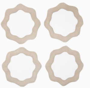 Sferra Ondulato White/Natural Cocktail Napkins - Set 6