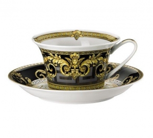 Versace Prestige Gala Grey Tea Cup + Saucer / 7 oz.