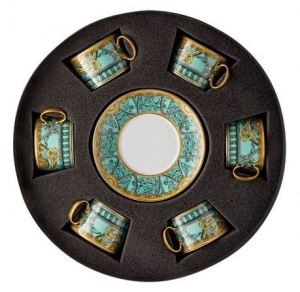 Versace La Scala del Palazzo Verde Tea Cup & Saucer / Round Hat Box - Set 6