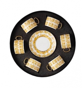 Versace Medusa Rhapsody Tea Cup & Saucer Set/6 in Round Hat Box
