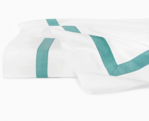 Sferra Estate White/Aqua Full/Queen Flat Sheet 96X114