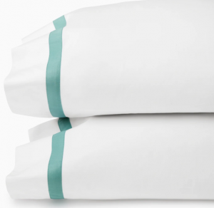 Sferra Estate White/Aqua King Pillow Case 22X42 - Pair