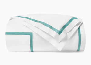 Sferra Estate White/Aqua Twin Duvet Cover 68X86