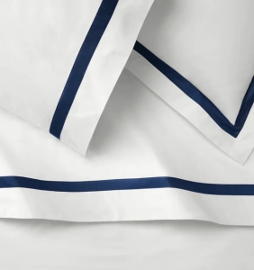 SFERRA Estate White/Navy Twin Flat Sheet