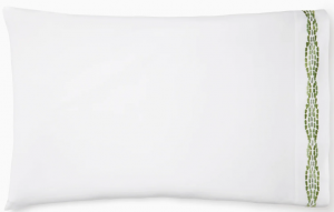 Sferra Cobblestones White/Green Standard Pillowcase 22X33 - Pair