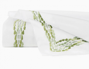 Sferra Cobblestones White/Green Twin Flat Sheet 74X114