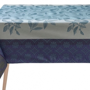 Le Jacquard Francais Arriere-Pays Blue Coated Tablecloth - 69" Square