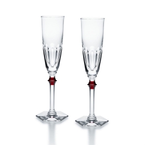 Baccarat Harcourt Eve Champagne Flute w/ Red Knob - Pair