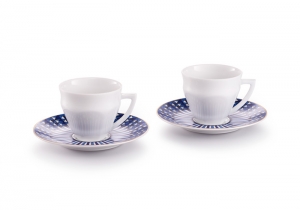 Baccarat Harcourt Tallyrand Coffee Cup + Saucer / Set 2 Blue