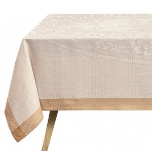 Le Jacquard Francais Evasion Celeste Beige Tablecloth - 69" x 69"