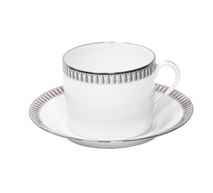 Haviland Plumes Platinum Cappuccino Cup And Saucer
