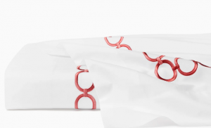 Sferra Catena White/Persimmon Full/Queen Flat Sheet 96X114