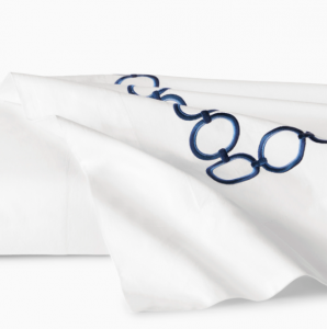 SFERRA Catena White/Navy King Flat Sheet 114X114