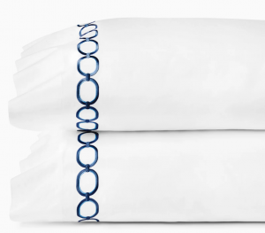 SFERRA Catena White/Navy Standard Pillow Case / Pair