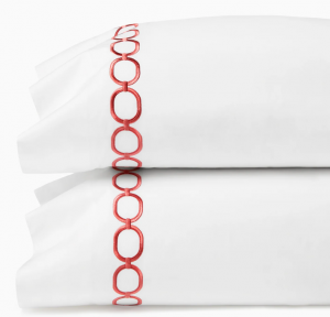 Sferra Catena White/Persimmon Standard Pillow Case 22X33 (Pair)