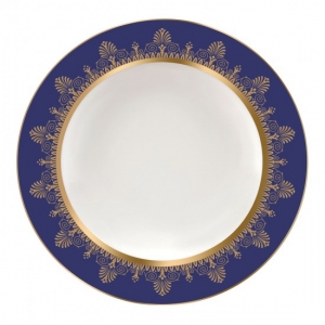 Wedgwood Anthemion Blue Rim Soup - 9"