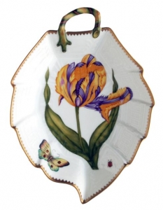 Anna Weatherley Old Master Tulips Leaf Dish - Purple / Yellow