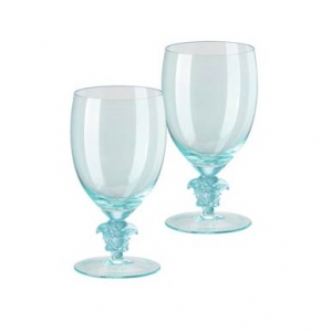 Versace Medusa Lumiere 2/Short Stem Water Goblet- Teal / Pair