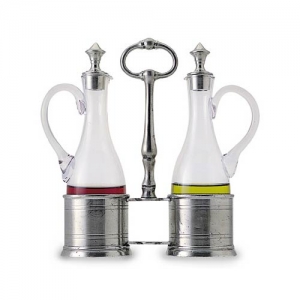 Match Pewter Oil & Vinegar Set W/Pewter Tops